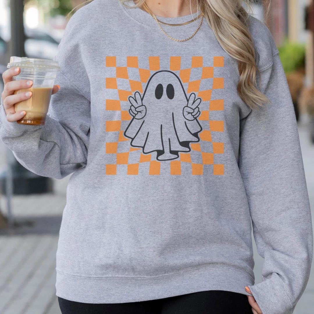 Sweatshirt Groovy Checkered Ghost Crewneck Sweatshirt