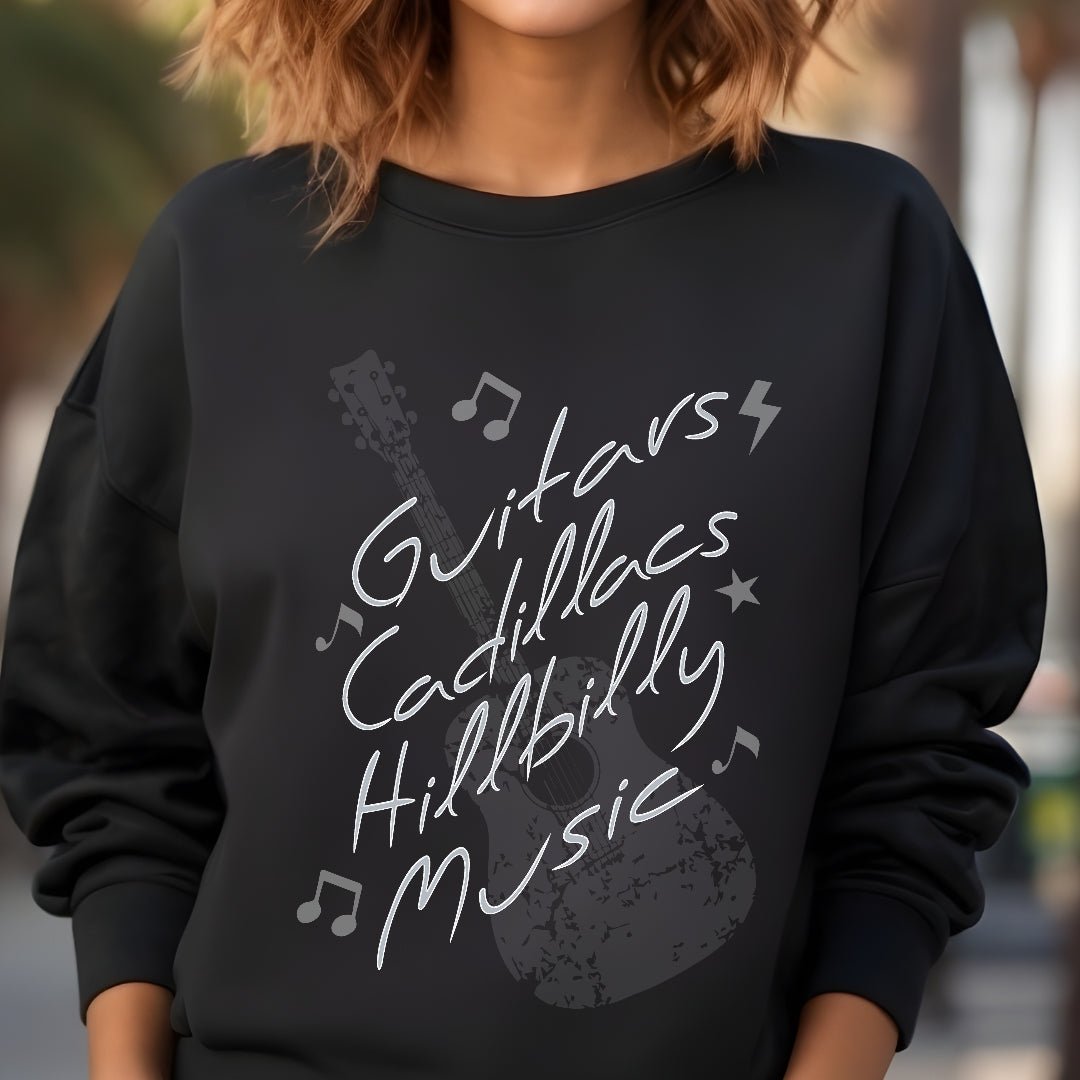 Guitars Cadillacs Hilbily Music Crewneck Western Sweatshirt Sweatshirt TheFringeCultureCollective