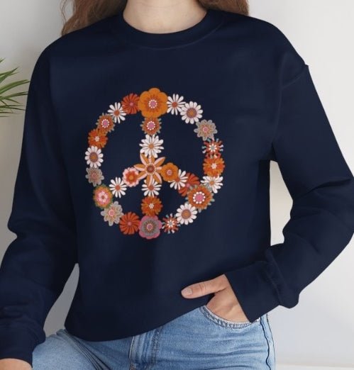 Women's Floral Peace Sign Sweatshirt | Ladies Bohemian Sweater | Hippie Peace Print Sweatshirt TheFringeCultureCollective